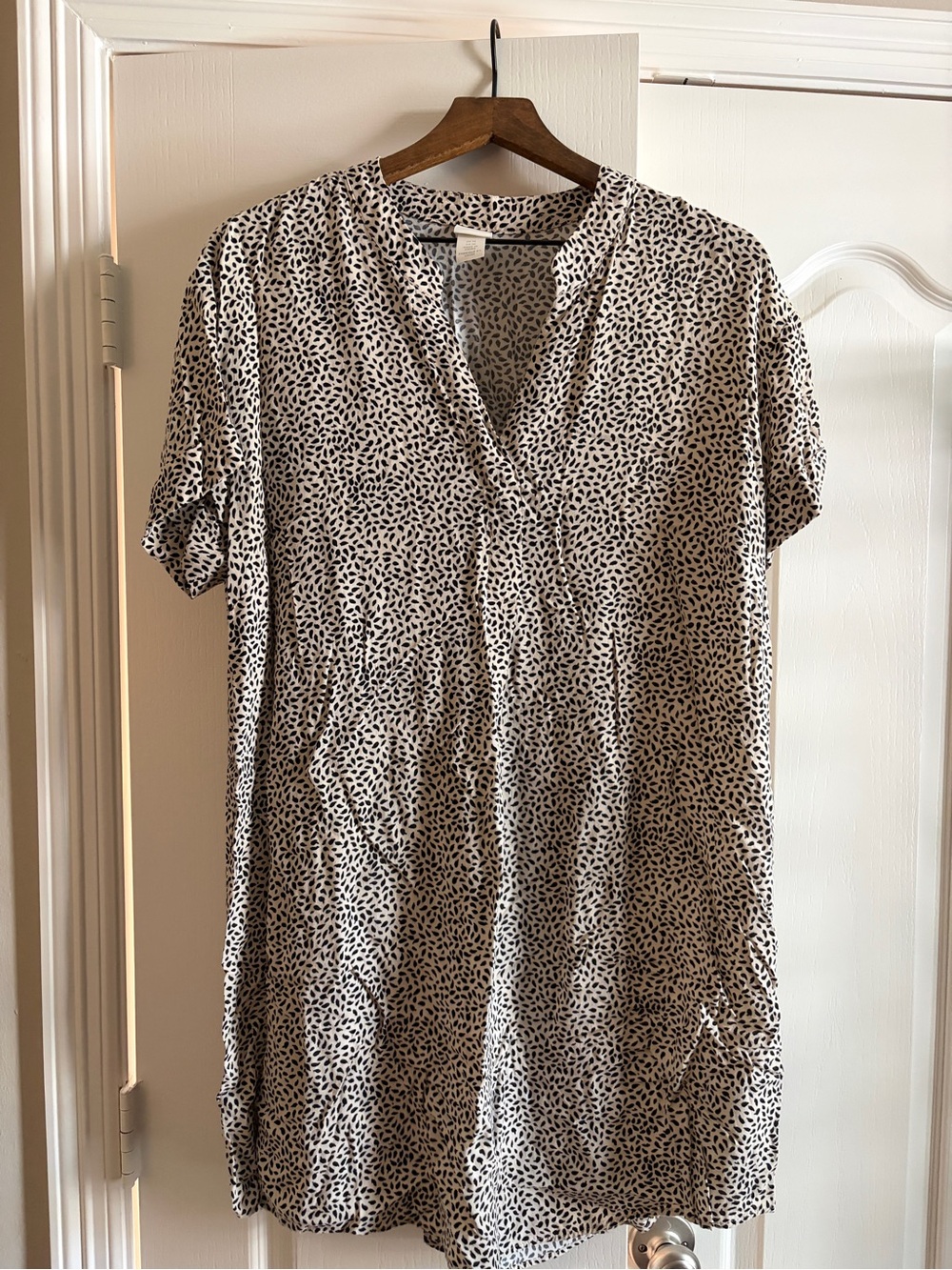 H&M Cream Tunic Top with Black Micro-Spot Print